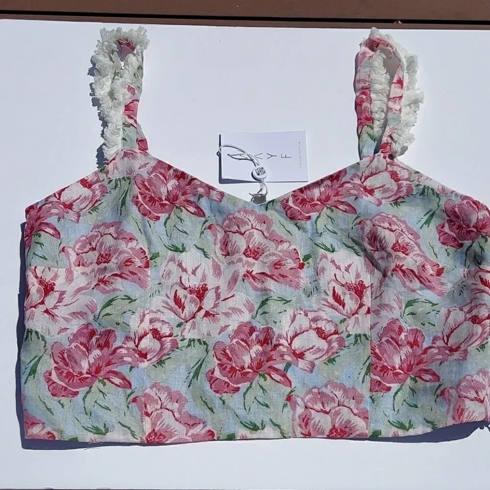 WAYF Tamera Floral Linen Tank Crop Top Sz L NWT - Picture 6 of 13